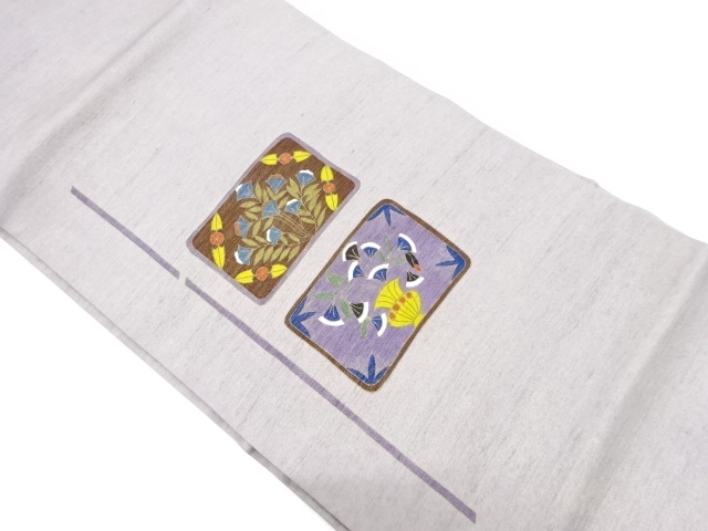 リサイクル　色紙に草花模様名古屋帯